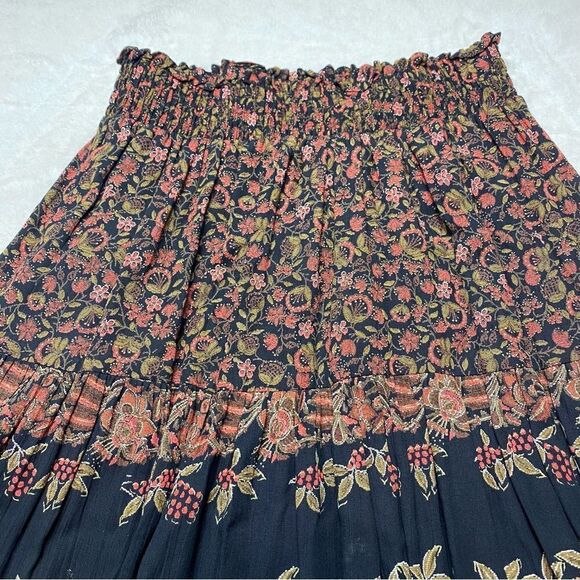 Fortina Vintage Floral Design Black Red Boho Skirt Size Medium - Picture 5 of 11